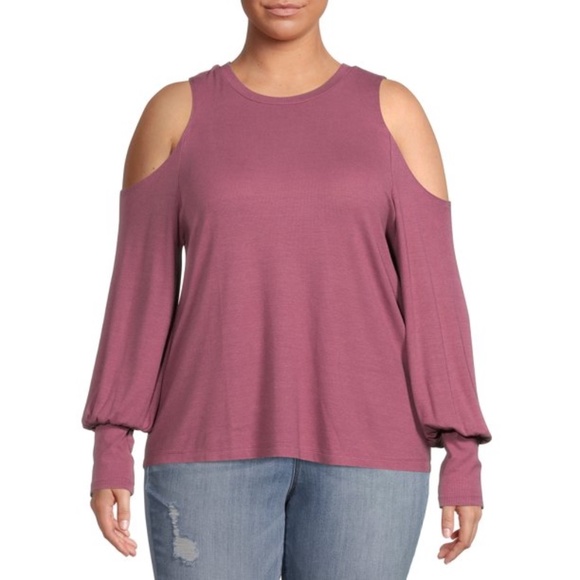 Terra & Sky Women's Plus Size Cold Shoulder Crewneck Top - Picture 1 of 7